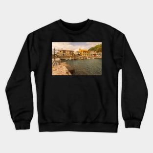 Boat in Nafpaktos Fortress Crewneck Sweatshirt